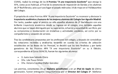 PREMIOS APA «A UNA TRAYECTORIA EXCELENTE» Curso 2024/25